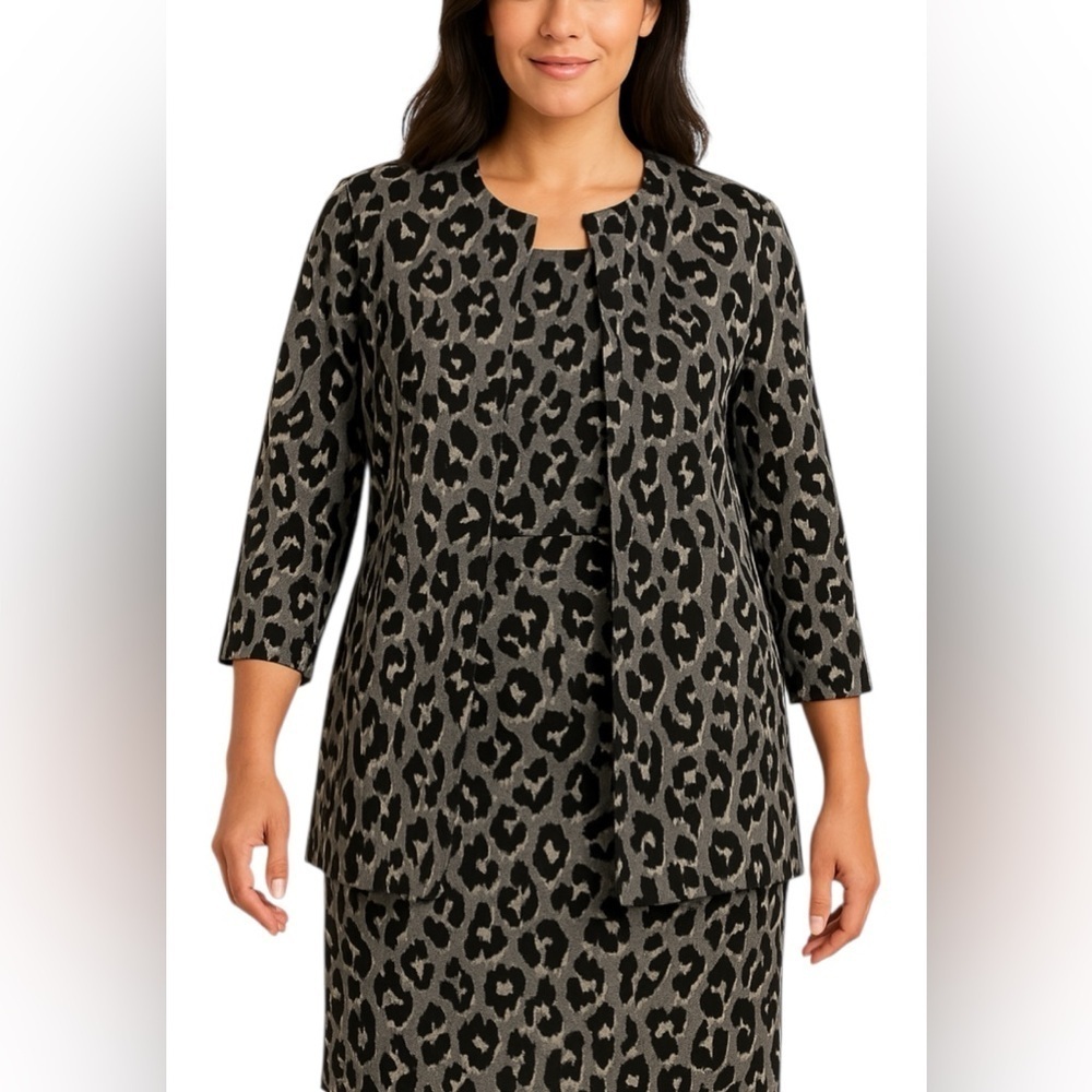 Alfani Plus Size PL Leopard Print 2-Piece Skirt Suit Black Gray